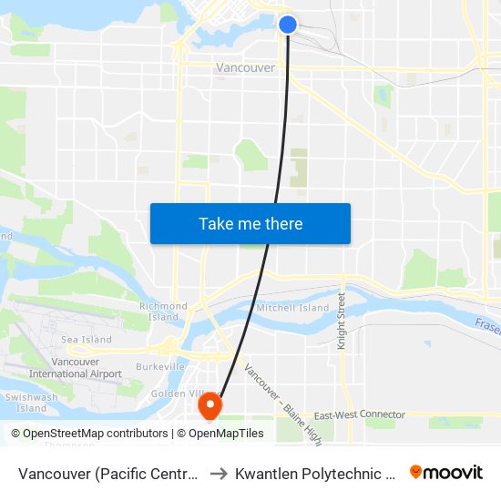 Vancouver (Pacific Central Station) to Kwantlen Polytechnic University map