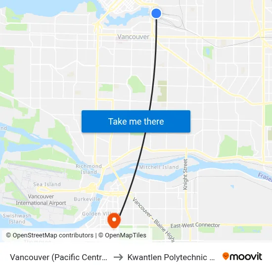 Vancouver (Pacific Central Station) to Kwantlen Polytechnic University map