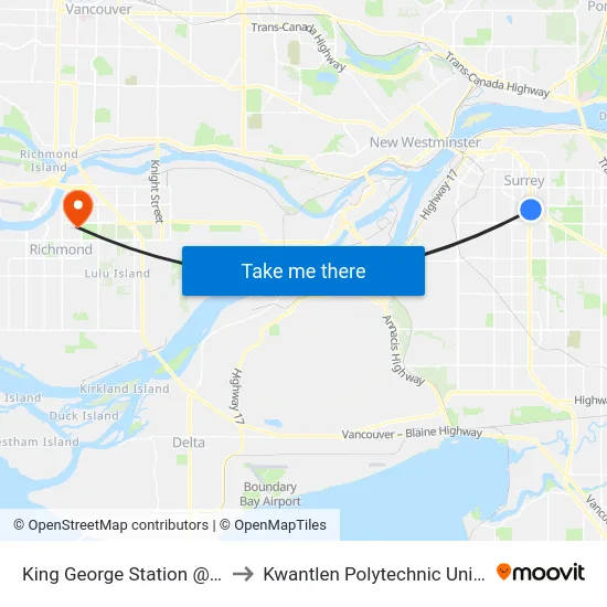 King George Station @ Bay 4 to Kwantlen Polytechnic University map