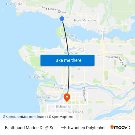 Eastbound Marine Dr @ South Mall Access to Kwantlen Polytechnic University map
