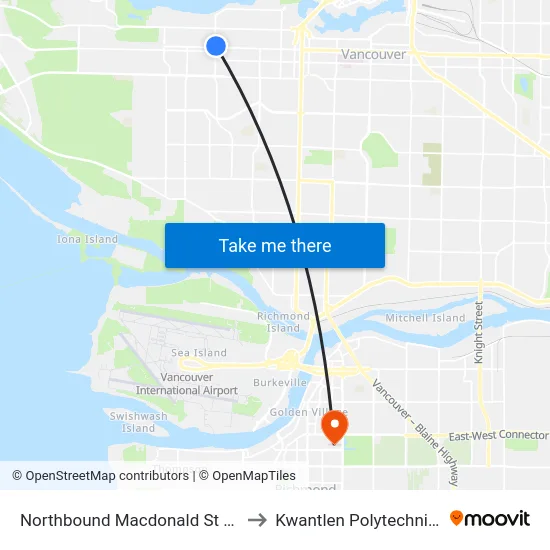 Northbound Macdonald St @ W Broadway to Kwantlen Polytechnic University map