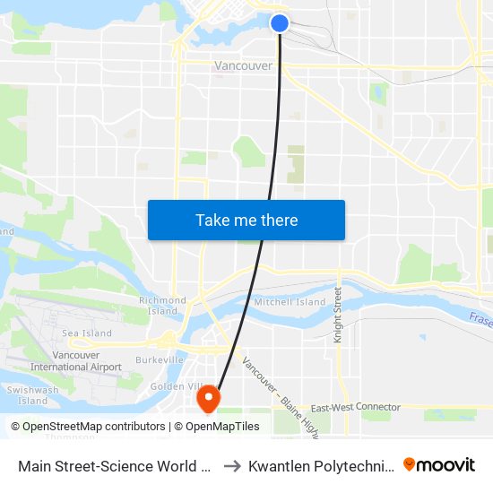 Main Street-Science World Station @ Bay 1 to Kwantlen Polytechnic University map