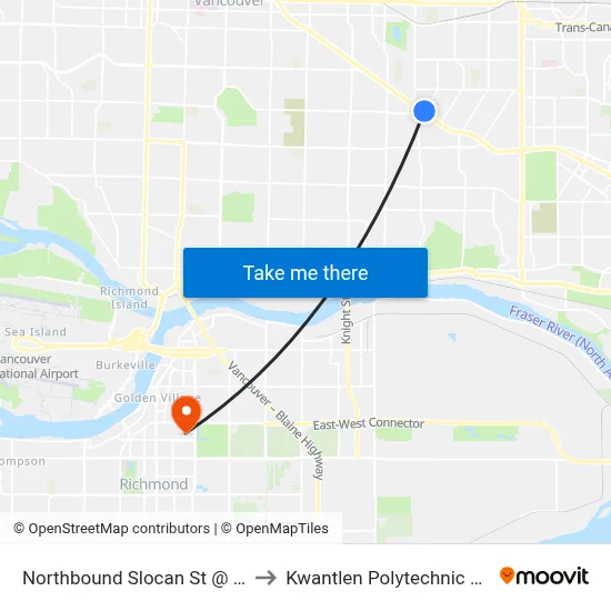 Northbound Slocan St @ Kingsway to Kwantlen Polytechnic University map