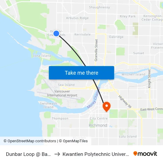 Dunbar Loop @ Bay 1 to Kwantlen Polytechnic University map