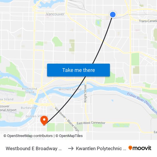 Westbound E Broadway @ Renfrew St to Kwantlen Polytechnic University map