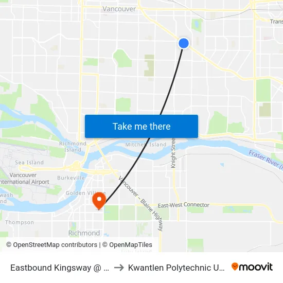 Eastbound Kingsway @ Perry St to Kwantlen Polytechnic University map