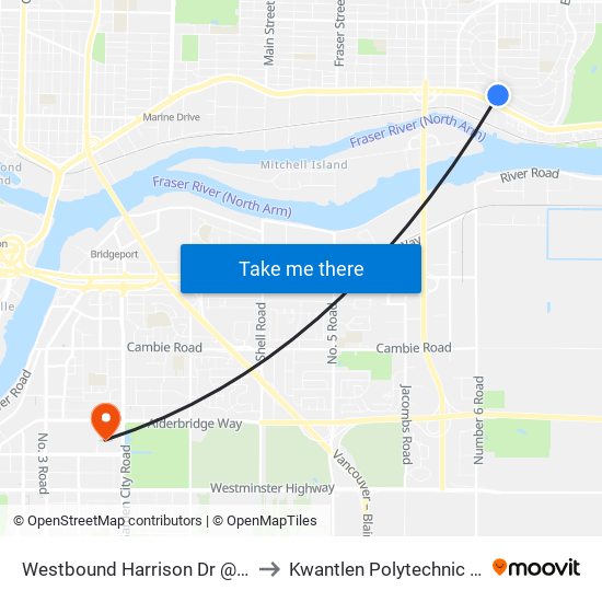 Westbound Harrison Dr @ Victoria Dr to Kwantlen Polytechnic University map