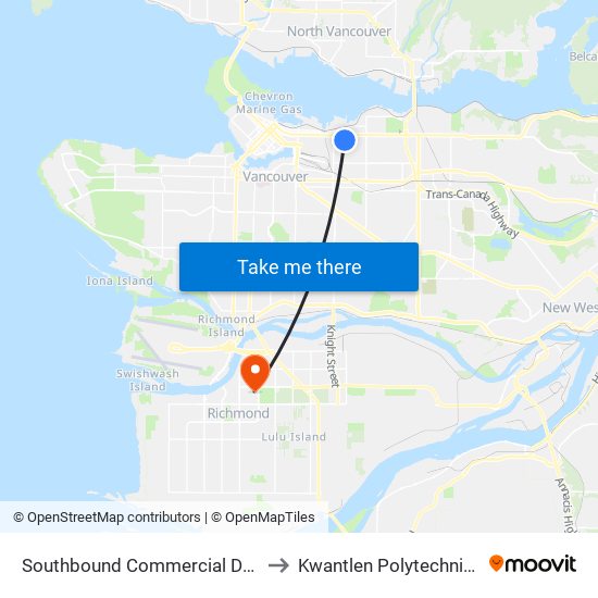 Southbound Commercial Dr @ Frances St to Kwantlen Polytechnic University map