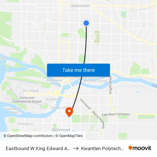 Eastbound W King Edward Ave @ Manitoba St to Kwantlen Polytechnic University map