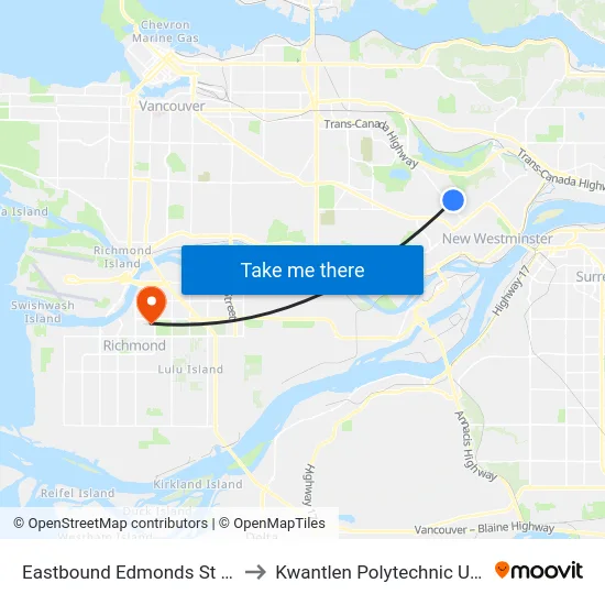 Eastbound Edmonds St @ 6th St to Kwantlen Polytechnic University map