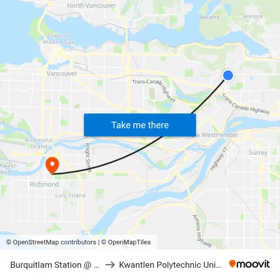 Burquitlam Station @ Bay 6 to Kwantlen Polytechnic University map