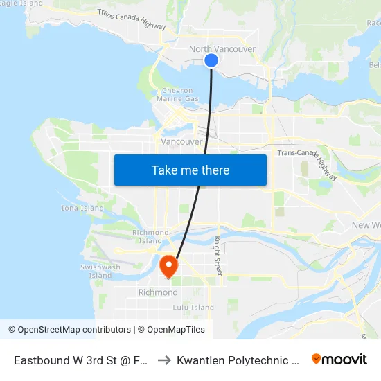 Eastbound W 3rd St @ Forbes Ave to Kwantlen Polytechnic University map