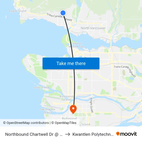 Northbound Chartwell Dr @ Sandhurst Place to Kwantlen Polytechnic University map