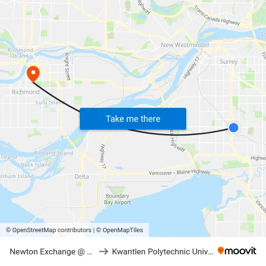 Newton Exchange @ Bay 3 to Kwantlen Polytechnic University map