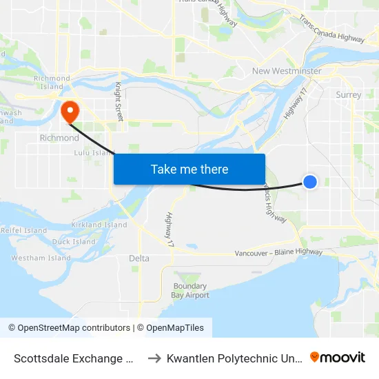 Scottsdale Exchange @ Bay 5 to Kwantlen Polytechnic University map