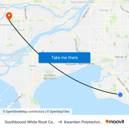 Southbound White Rock Centre @ Bay 11 to Kwantlen Polytechnic University map