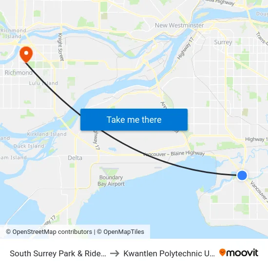 South Surrey Park & Ride @ Bay 2 to Kwantlen Polytechnic University map