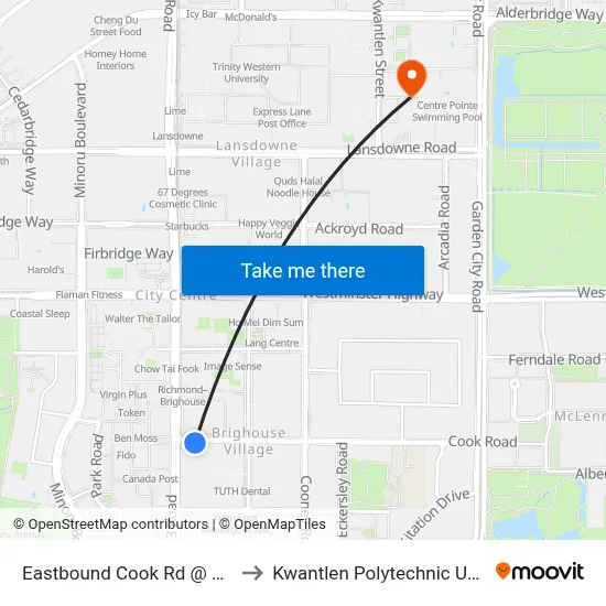 Eastbound Cook Rd @ No. 3 Rd to Kwantlen Polytechnic University map
