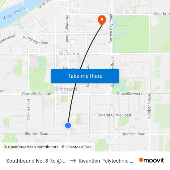 Southbound No. 3 Rd @ Jones Rd to Kwantlen Polytechnic University map