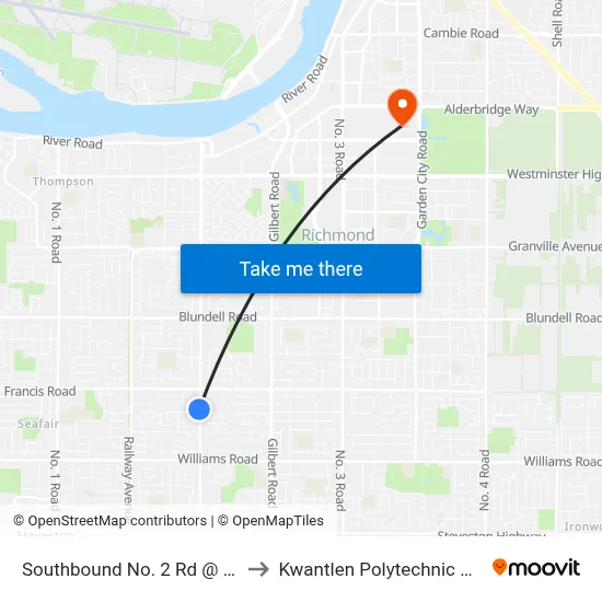 Southbound No. 2 Rd @ Maple Rd to Kwantlen Polytechnic University map