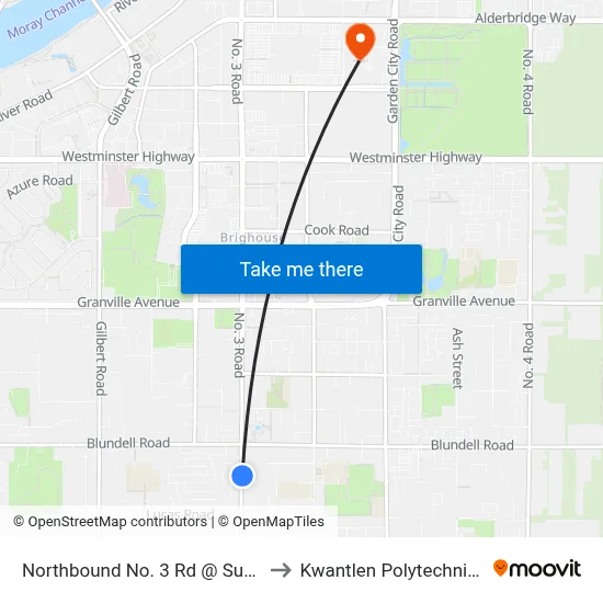 Northbound No. 3 Rd @ Sunnymede Gate to Kwantlen Polytechnic University map