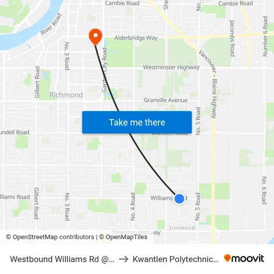 Westbound Williams Rd @ Seacote Rd to Kwantlen Polytechnic University map