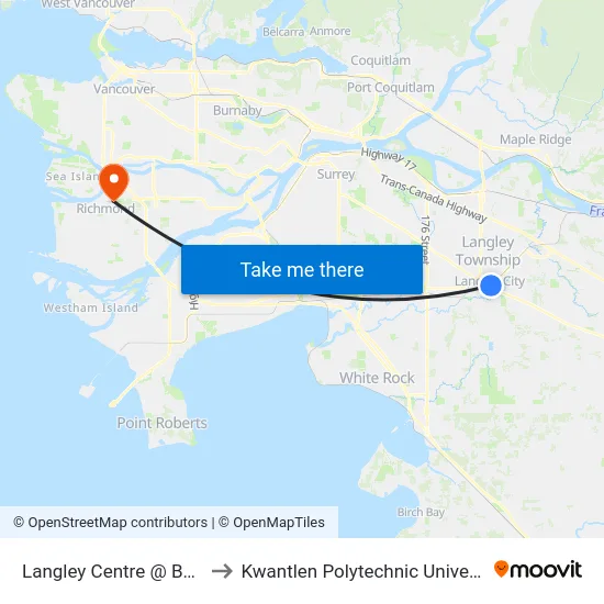 Langley Centre @ Bay 6 to Kwantlen Polytechnic University map