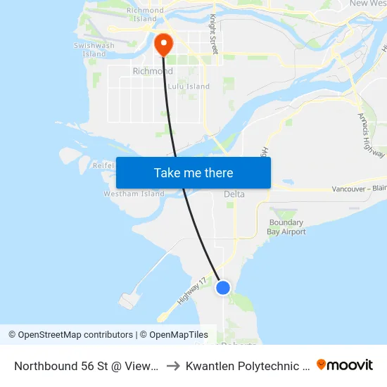 Northbound 56 St @ View Cres South to Kwantlen Polytechnic University map