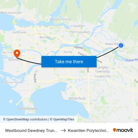 Westbound Dewdney Trunk Rd @ 240 St to Kwantlen Polytechnic University map