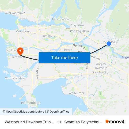 Westbound Dewdney Trunk Rd @ 222 St to Kwantlen Polytechnic University map
