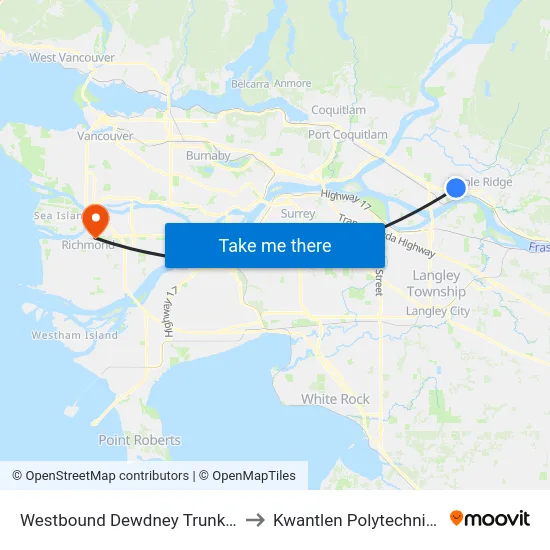 Westbound Dewdney Trunk Rd @ Laity St to Kwantlen Polytechnic University map