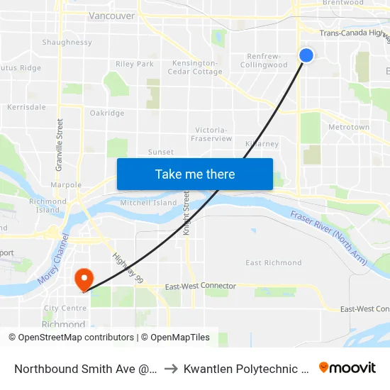 Northbound Smith Ave @ Sunset St to Kwantlen Polytechnic University map
