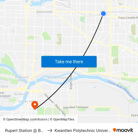 Rupert Station @ Bay 1 to Kwantlen Polytechnic University map