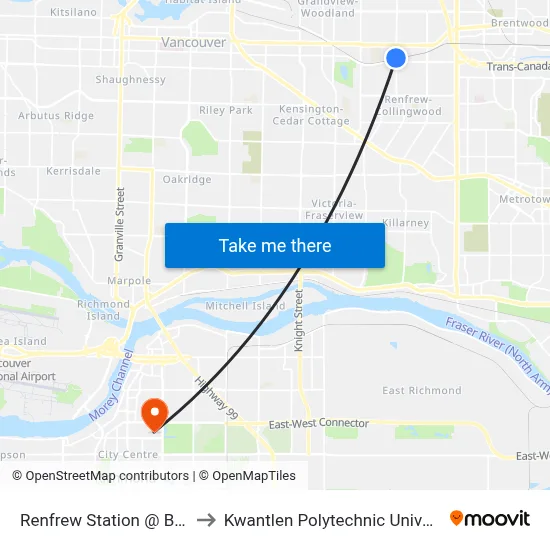 Renfrew Station @ Bay 1 to Kwantlen Polytechnic University map