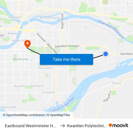 Eastbound Westminster Hwy @ Nelson Rd to Kwantlen Polytechnic University map