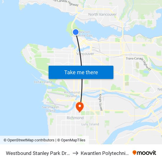Westbound Stanley Park Dr @ Pipeline Rd to Kwantlen Polytechnic University map