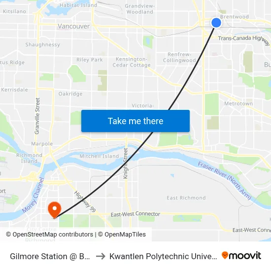 Gilmore Station @ Bay 2 to Kwantlen Polytechnic University map