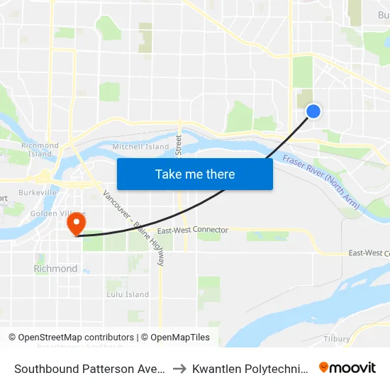 Southbound Patterson Ave @ Rumble St to Kwantlen Polytechnic University map