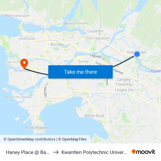 Haney Place @ Bay 8 to Kwantlen Polytechnic University map