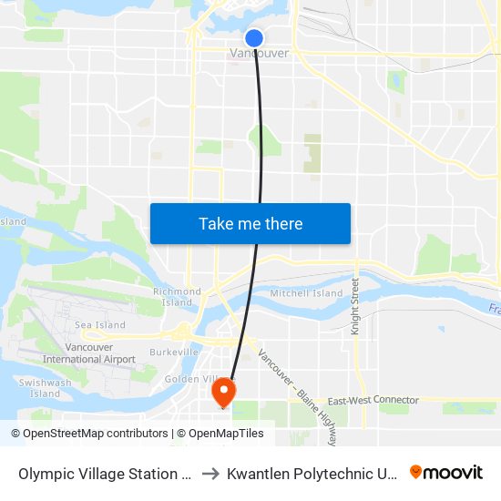 Olympic Village Station @ Bay 1 to Kwantlen Polytechnic University map