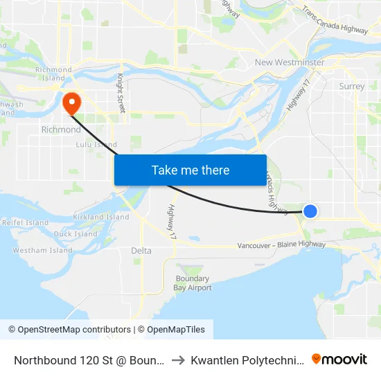 Northbound 120 St @ Boundary Park Gate to Kwantlen Polytechnic University map