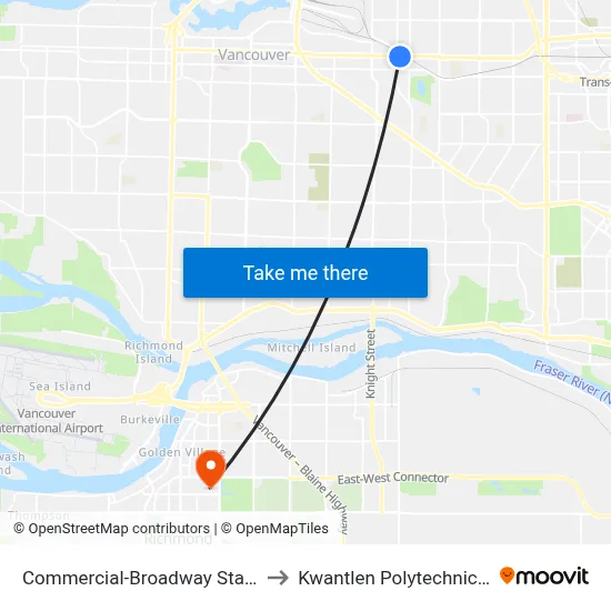 Commercial-Broadway Station @ Bay 1 to Kwantlen Polytechnic University map