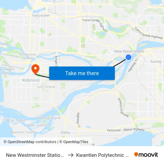 New Westminster Station @ Bay 2 to Kwantlen Polytechnic University map