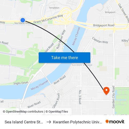 Sea Island Centre Station to Kwantlen Polytechnic University map