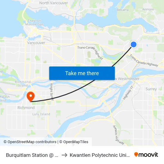 Burquitlam Station @ Bay 1 to Kwantlen Polytechnic University map