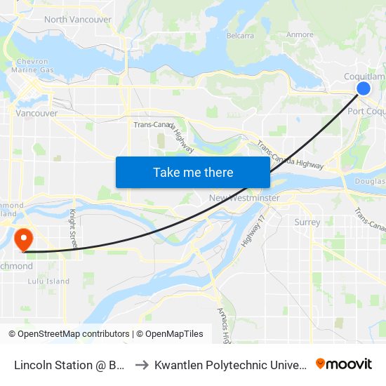 Lincoln Station @ Bay 1 to Kwantlen Polytechnic University map