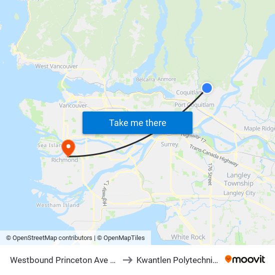 Westbound Princeton Ave @ Kingston St to Kwantlen Polytechnic University map