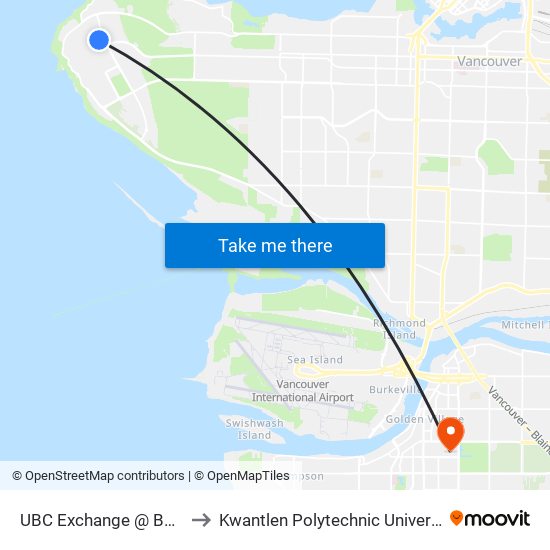 UBC Exchange @ Bay 1 to Kwantlen Polytechnic University map