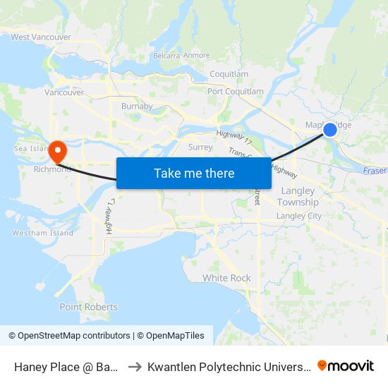 Haney Place @ Bay 9 to Kwantlen Polytechnic University map