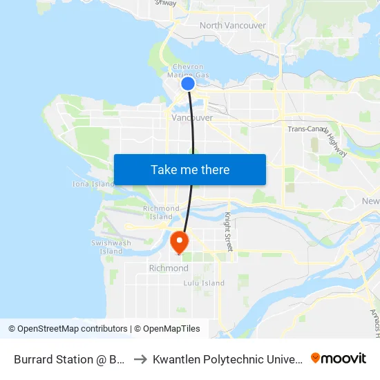 Burrard Station @ Bay 6 to Kwantlen Polytechnic University map